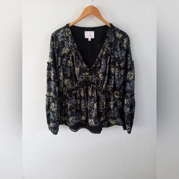 CINQ A SEPT Simmons Botanical Peplum Boho Contoured Blouse | S - Picture 5 of 11